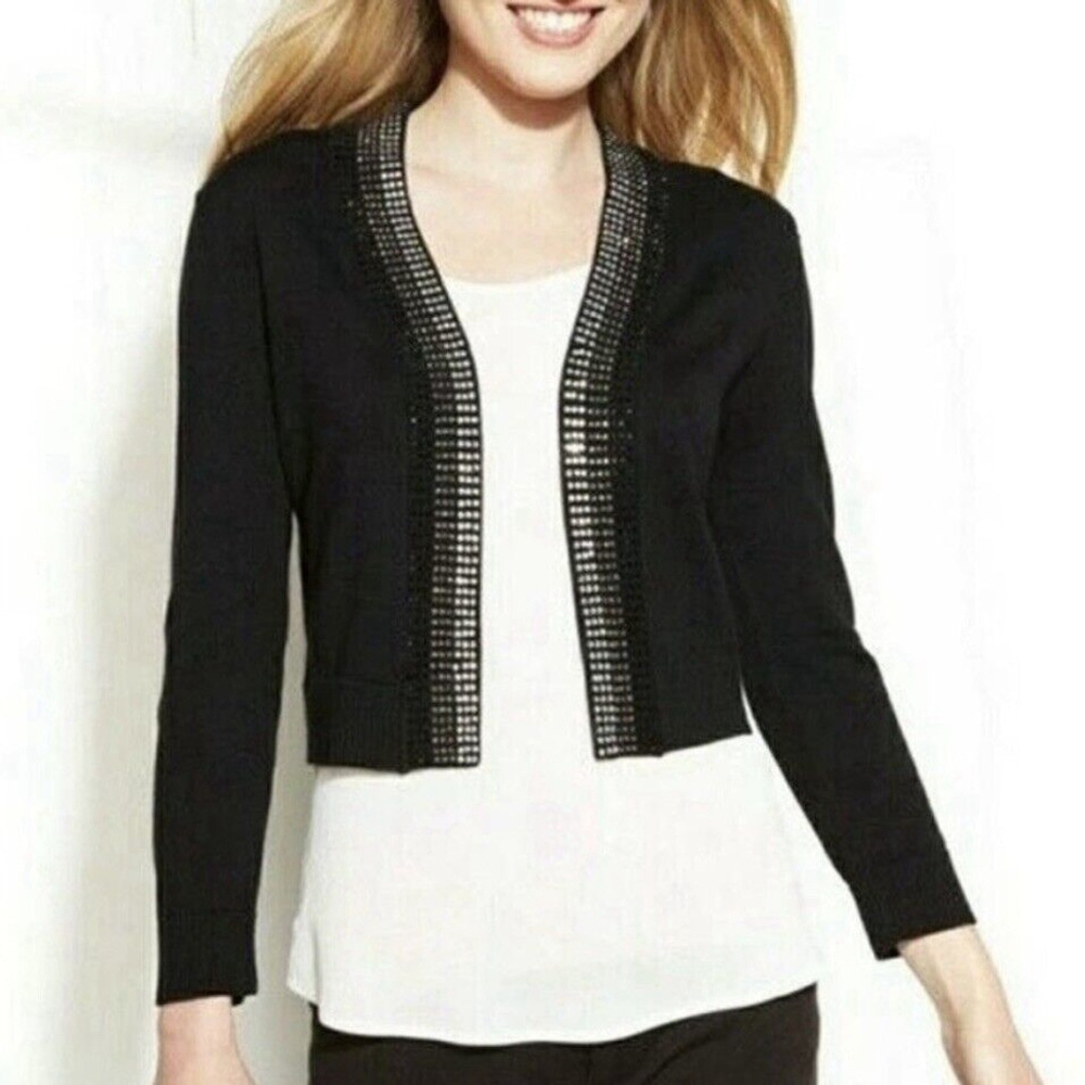 NWT CALVIN KLEIN Charcoal Gray Rhinestone Studded Sweater Cardigan Shrug Size:XL